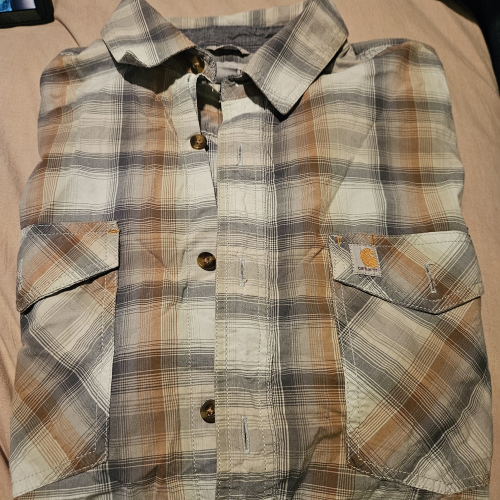 Carhartt Men's Plaid Casual Button Down Shirt - Brown and Gray